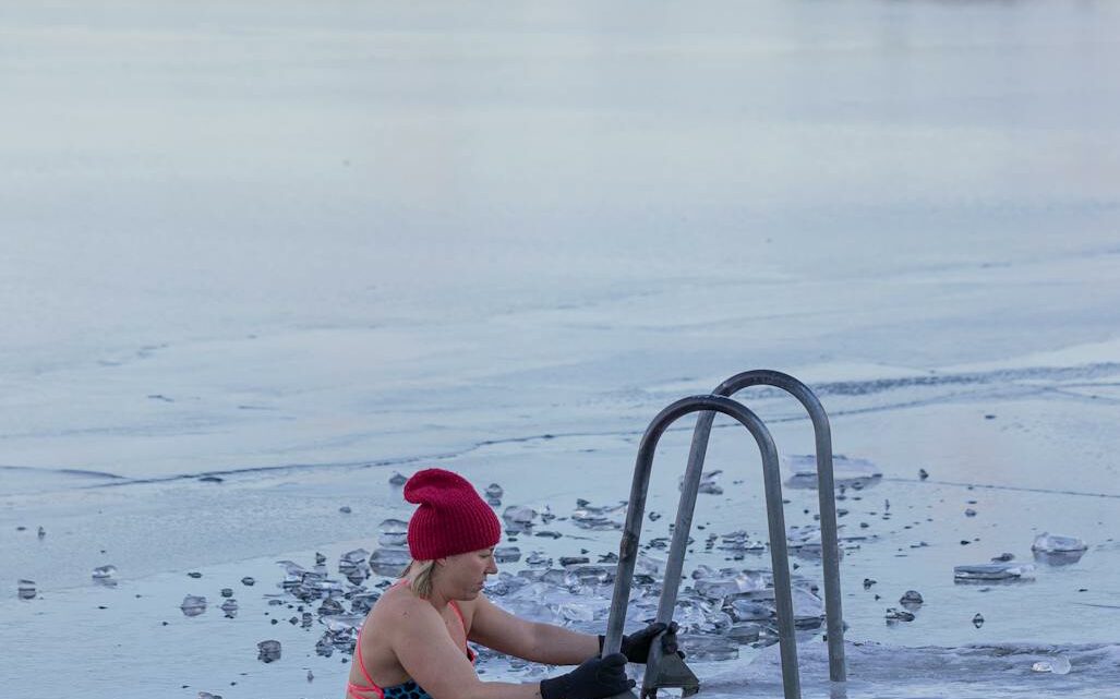 woman in frozen lake