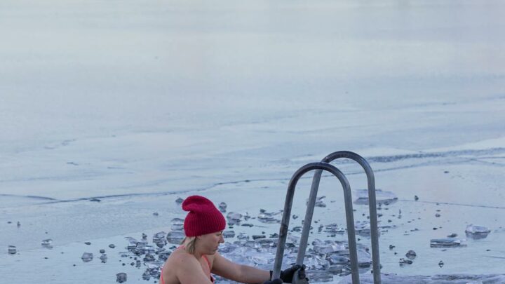 woman in frozen lake